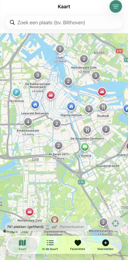 Map view in the Kindvriendelijk iPhone app